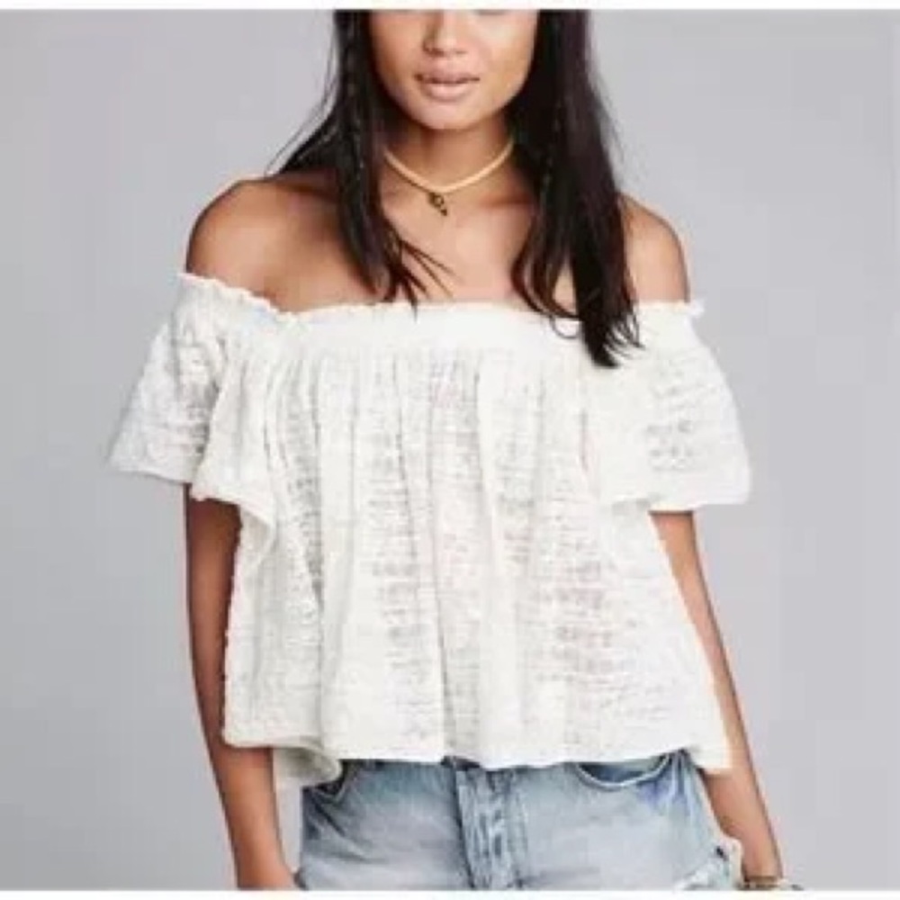 Free People White Lace Off-Shoulder Peasant Top